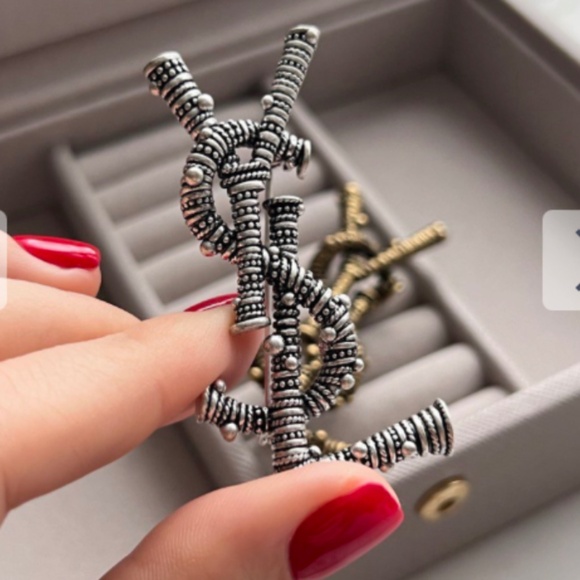 COPY - SAINT LAURENT Metallic  Monogram Brooch - Picture 2 of 6